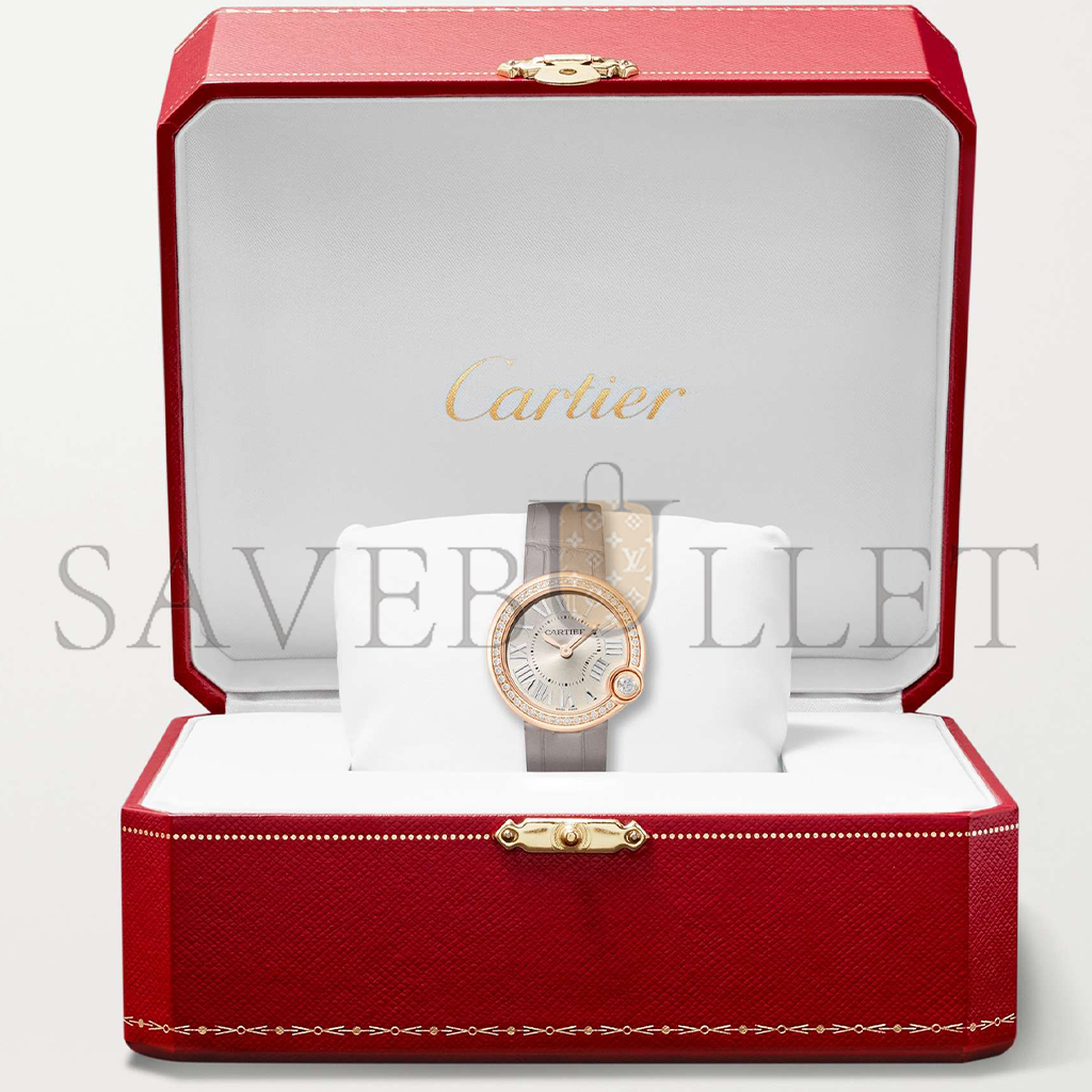 ca*t*er ballon blanc de ca*t*er 30mm 18-karat rose gold, alligator and Di*m*nd watch wjbl0008